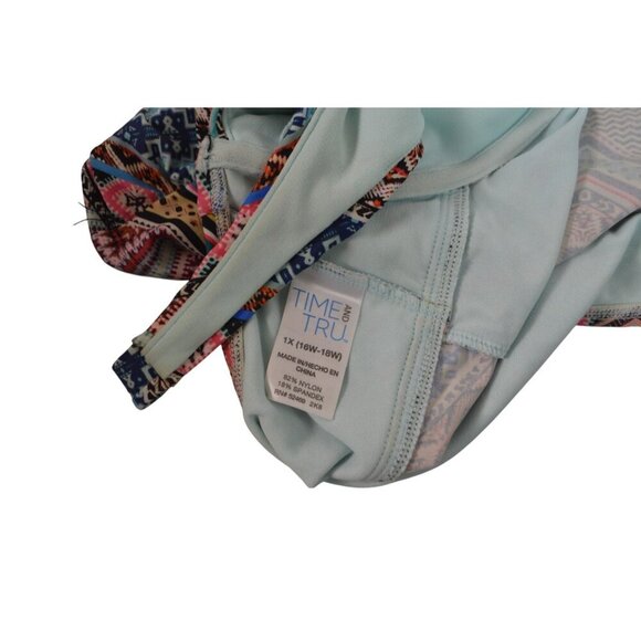 Time and Tru Tankini Top 1X (16W-18W) Tribal Geometric Print Adjustable Straps - Picture 3 of 3